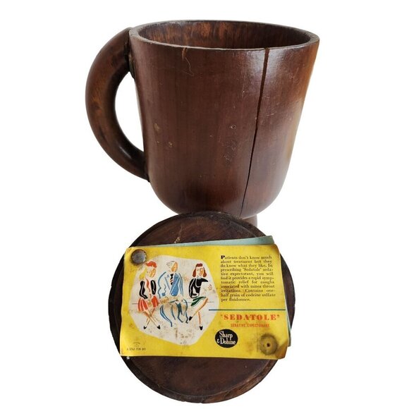 Vintage Wood Spice Container, Tea Canister With Lid & Sedatole Sharp & Dohme Ad - Picture 4 of 13